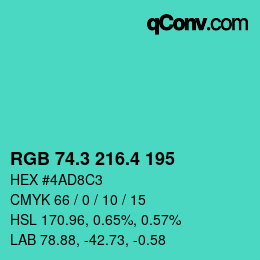 カラーコード: RGB 74.3 216.4 195 | qconv.com