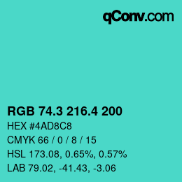 カラーコード: RGB 74.3 216.4 200 | qconv.com
