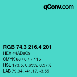 カラーコード: RGB 74.3 216.4 201 | qconv.com