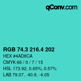 カラーコード: RGB 74.3 216.4 202 | qconv.com
