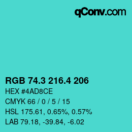カラーコード: RGB 74.3 216.4 206 | qconv.com