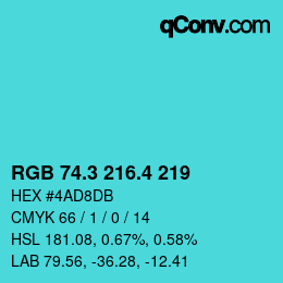 カラーコード: RGB 74.3 216.4 219 | qconv.com