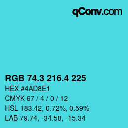 カラーコード: RGB 74.3 216.4 225 | qconv.com