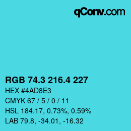 カラーコード: RGB 74.3 216.4 227 | qconv.com