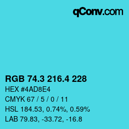 カラーコード: RGB 74.3 216.4 228 | qconv.com