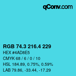 カラーコード: RGB 74.3 216.4 229 | qconv.com