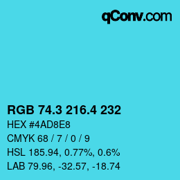 カラーコード: RGB 74.3 216.4 232 | qconv.com
