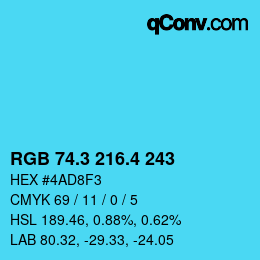 カラーコード: RGB 74.3 216.4 243 | qconv.com