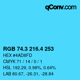 カラーコード: RGB 74.3 216.4 253 | qconv.com