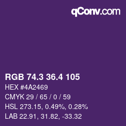 カラーコード: RGB 74.3 36.4 105 | qconv.com