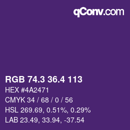 カラーコード: RGB 74.3 36.4 113 | qconv.com