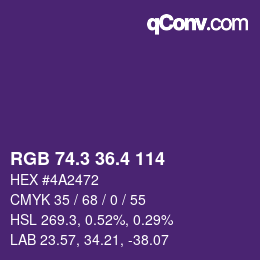 カラーコード: RGB 74.3 36.4 114 | qconv.com
