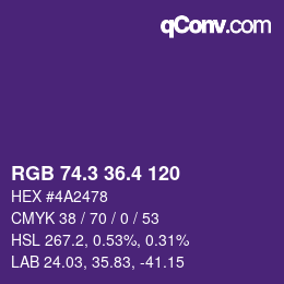 カラーコード: RGB 74.3 36.4 120 | qconv.com