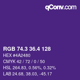カラーコード: RGB 74.3 36.4 128 | qconv.com