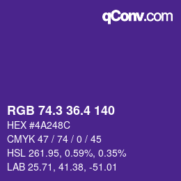 カラーコード: RGB 74.3 36.4 140 | qconv.com