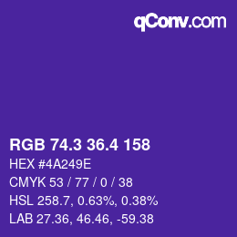 カラーコード: RGB 74.3 36.4 158 | qconv.com