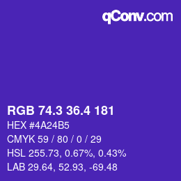 カラーコード: RGB 74.3 36.4 181 | qconv.com
