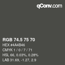 Code couleur: RGB 74.5 75 70 | qconv.com