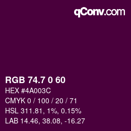 カラーコード: RGB 74.7 0 60 | qconv.com
