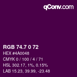 カラーコード: RGB 74.7 0 72 | qconv.com