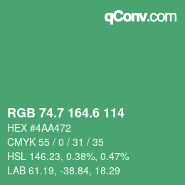 カラーコード: RGB 74.7 164.6 114 | qconv.com