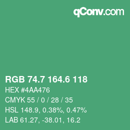 カラーコード: RGB 74.7 164.6 118 | qconv.com