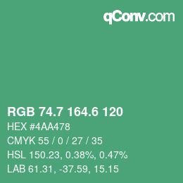 カラーコード: RGB 74.7 164.6 120 | qconv.com