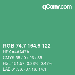 カラーコード: RGB 74.7 164.6 122 | qconv.com