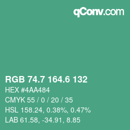 カラーコード: RGB 74.7 164.6 132 | qconv.com