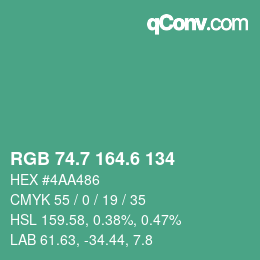 カラーコード: RGB 74.7 164.6 134 | qconv.com