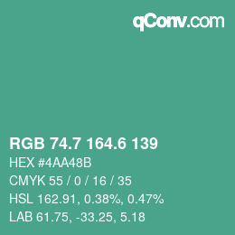 カラーコード: RGB 74.7 164.6 139 | qconv.com