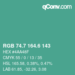 カラーコード: RGB 74.7 164.6 143 | qconv.com