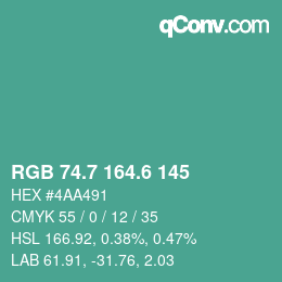 カラーコード: RGB 74.7 164.6 145 | qconv.com