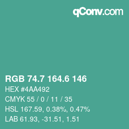 カラーコード: RGB 74.7 164.6 146 | qconv.com
