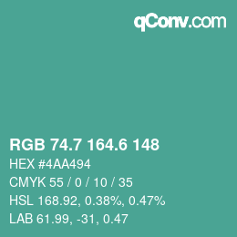 カラーコード: RGB 74.7 164.6 148 | qconv.com
