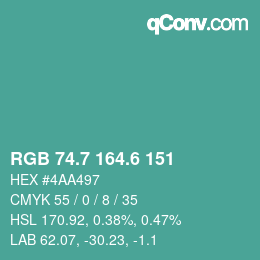 カラーコード: RGB 74.7 164.6 151 | qconv.com