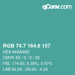 カラーコード: RGB 74.7 164.6 157 | qconv.com