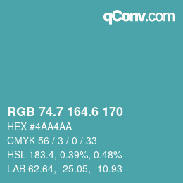 カラーコード: RGB 74.7 164.6 170 | qconv.com