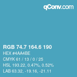 カラーコード: RGB 74.7 164.6 190 | qconv.com