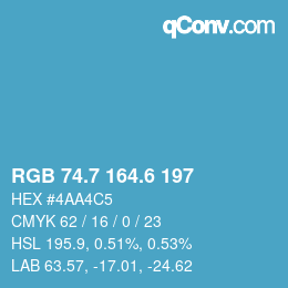 カラーコード: RGB 74.7 164.6 197 | qconv.com