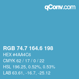 カラーコード: RGB 74.7 164.6 198 | qconv.com