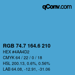 カラーコード: RGB 74.7 164.6 210 | qconv.com