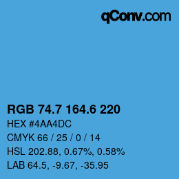 カラーコード: RGB 74.7 164.6 220 | qconv.com
