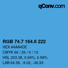 カラーコード: RGB 74.7 164.6 222 | qconv.com