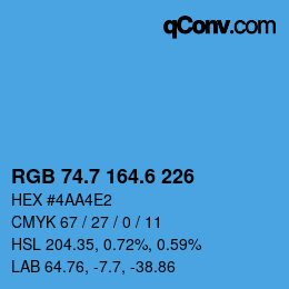 カラーコード: RGB 74.7 164.6 226 | qconv.com