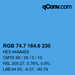 カラーコード: RGB 74.7 164.6 230 | qconv.com