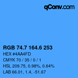 カラーコード: RGB 74.7 164.6 253 | qconv.com