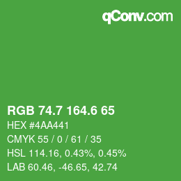 カラーコード: RGB 74.7 164.6 65 | qconv.com