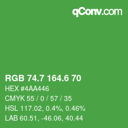 カラーコード: RGB 74.7 164.6 70 | qconv.com