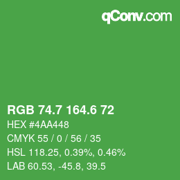 カラーコード: RGB 74.7 164.6 72 | qconv.com